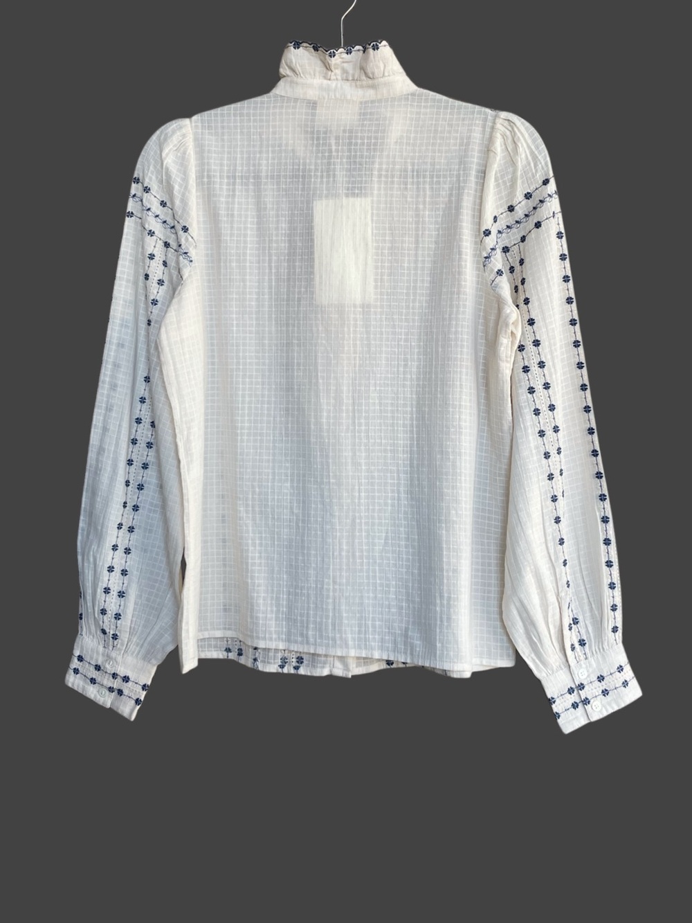 SEZANE NWT White Blue Cream Floral Embroidered Ruffle Button Down Chlo Shirt Top - Picture 5 of 17